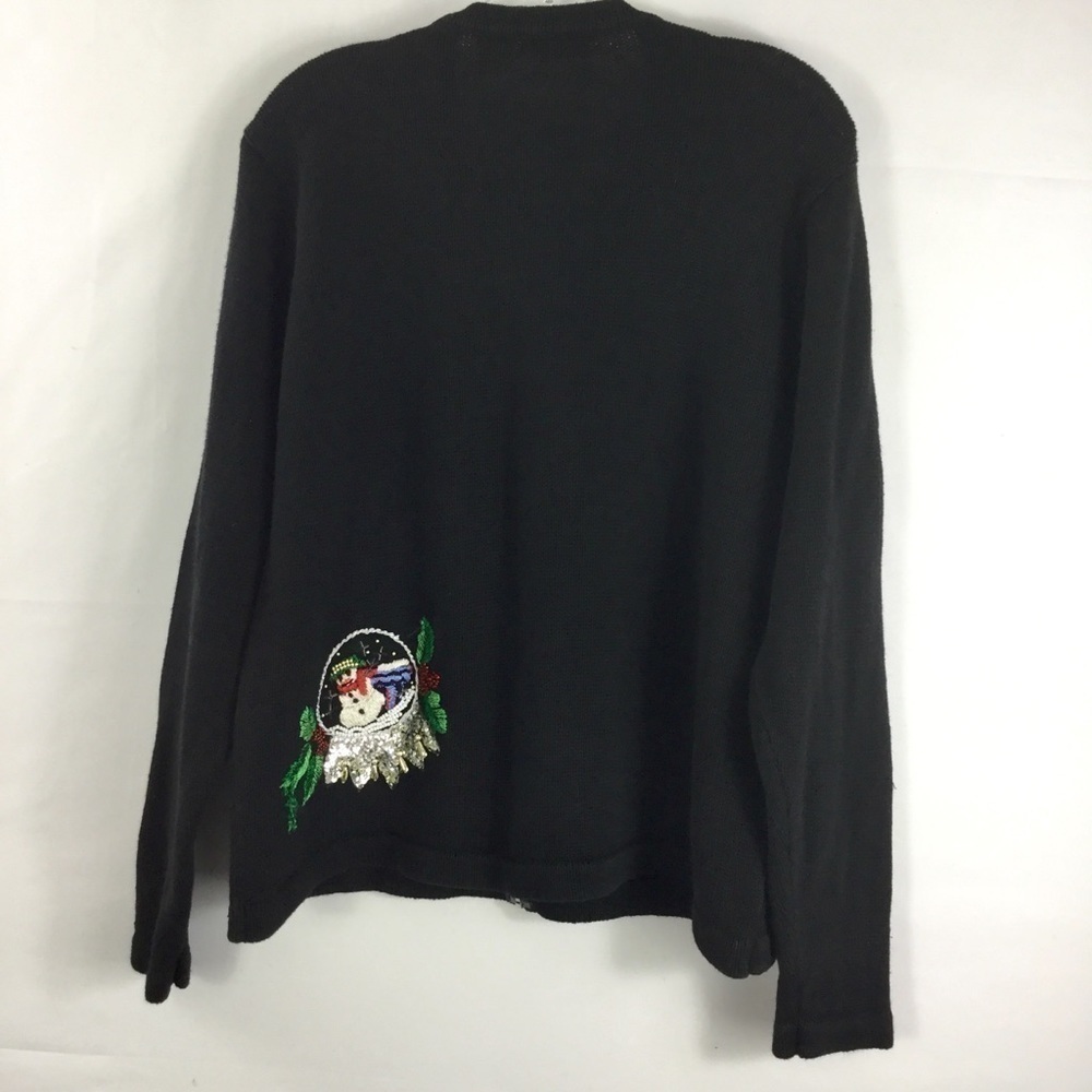 Vintage B.P. Design Beaded Snowy Christmas Snow Globe Zip Front Cardigan Size L - Picture 8 of 11